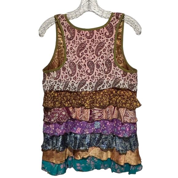 SILLY YETI Top S Tank Ruffles Tiered Mixed Print Boho Silk Festival CottageCore - Picture 5 of 6